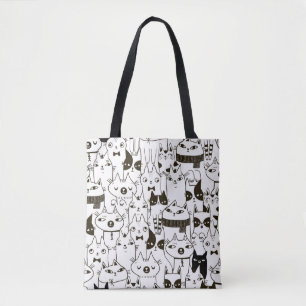 Bolso De Tela Gatos Doodle: divertido patrón sin costuras.