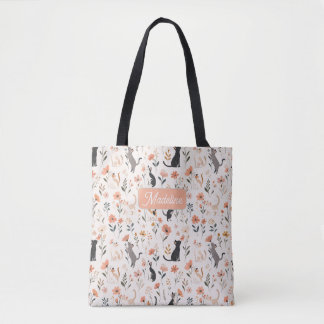 Bolso De Tela Gatos Dulces Olfateando las Flores Modernas