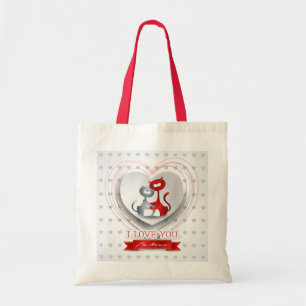 Bolso De Tela Gatos enamorados del corazón
