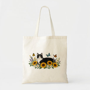 Bolso De Tela Gatos Esmoquin Girasoles Lavanda Arte Floral