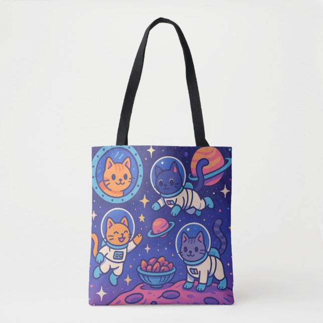 Bolso De Tela Gatos espaciales: gatitos astronautas juguetones (Anverso)