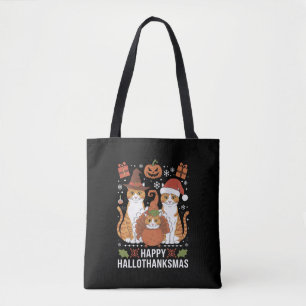 Bolso De Tela Gatos Felices Hallothanksmas Halloween Navidad 