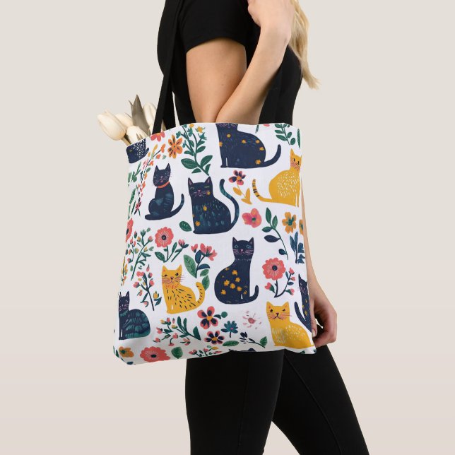 Bolso De Tela Gatos Florales Patrón Gato Elegante y Elegante (Detalle)