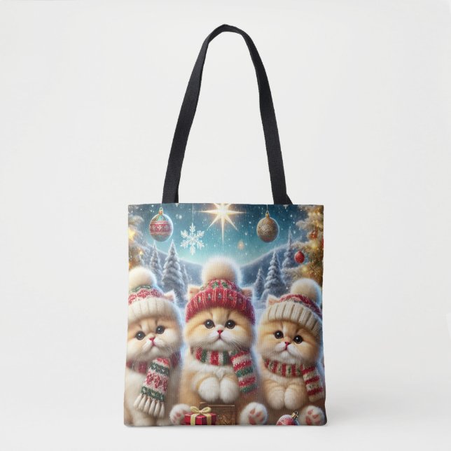 Bolso De Tela Gatos gatitos en decoración festiva de Navidades y (Anverso)