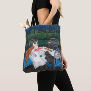 Bolso De Tela Gatos jugando Mahjong