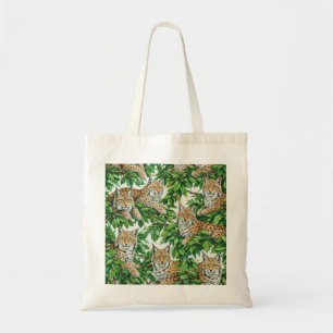 Bolso De Tela Gatos Lince en Patrón de Follaje Botánico Verde Lu