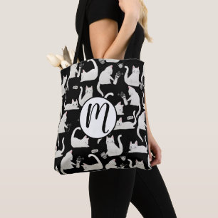 Bolso De Tela Gatos malos tocando cosas, gatos blancos sobre neg
