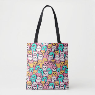 Bolso De Tela Gatos Minimalistas juguetones en pasteles multicol