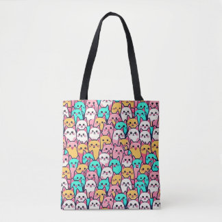 Bolso De Tela Gatos Minimalistas juguetones en pasteles multicol