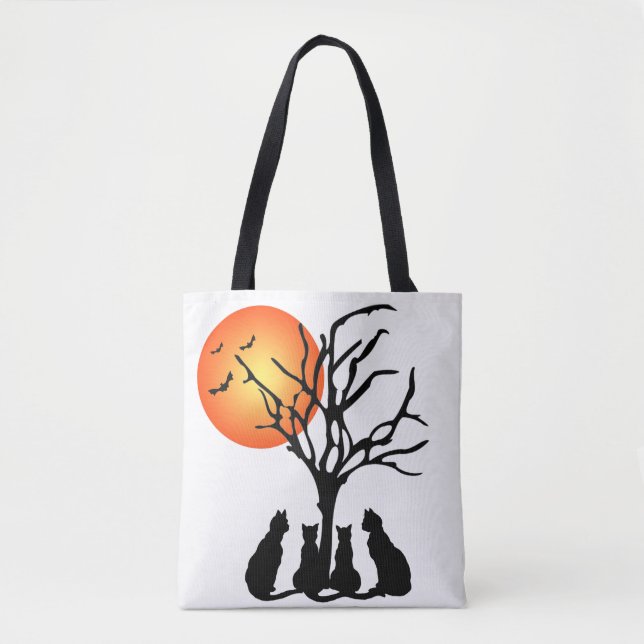 Bolso De Tela Gatos Negros A La Luz De La Luna (Anverso)