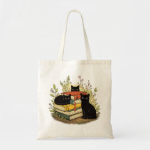 Gatos negros caprichosos apilando libros Arte flor