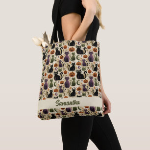 Bolso De Tela Gatos negros caprichosos y calabazas de Halloween