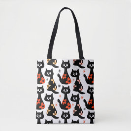Bolso De Tela Gatos negros con flor retro (blanco)