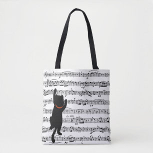 Bolso De Tela Gatos Negros En La Hoja Música Tota Bag