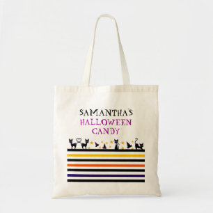 Bolso De Tela Gatos Negros Lindos y Rayas Caramelo Personalizado