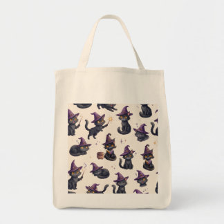 Bolso De Tela Gatos Negros Mágicos Patrón de Halloween Púrpura