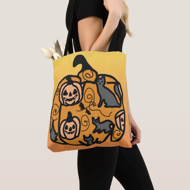 Bolso De Tela Gatos negros retro y sueños de calabaza (Detalle)