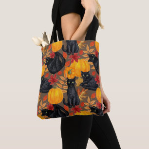 Bolso De Tela Gatos negros y calabazas 2