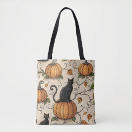 Bolso De Tela Gatos Negros y Calabazas Patrón de Halloween