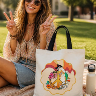 Bolso De Tela Gatos Paz Afuera