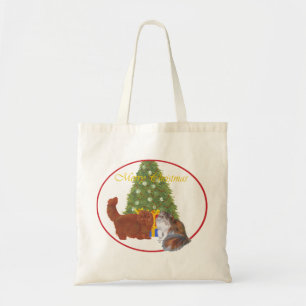Bolso De Tela Gatos Persas Rojo y Calico Navidad