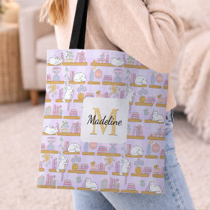Bolso De Tela Gatos personalizados en el libro de la biblioteca 