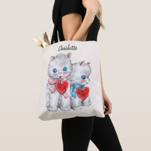 Bolso De Tela Gatos retro del día de San Valentín, gatitos vinta