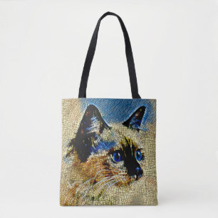 Bolso De Tela Gatos siameses de ojos azules baldosas mosaico