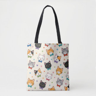 Bolso De Tela Gatos sonrientes con corbatas de lazo