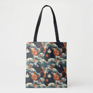 Bolso De Tela Gatos Ukiyo-e del patrón Kanagawa