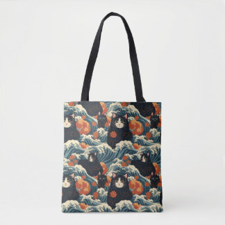Bolso De Tela Gatos Ukiyo-e del patrón Kanagawa