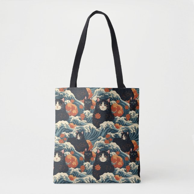 Bolso De Tela Gatos Ukiyo-e del patrón Kanagawa (Anverso)
