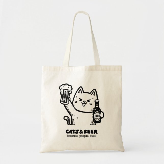 Bolso De Tela Gatos y cerveza 1 (Frente)