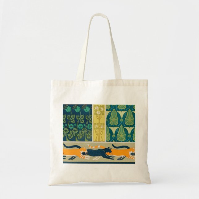 Bolso De Tela Gatos y flores de Art Nouveau (Frente)