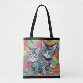 Bolso De Tela Gatos y lana