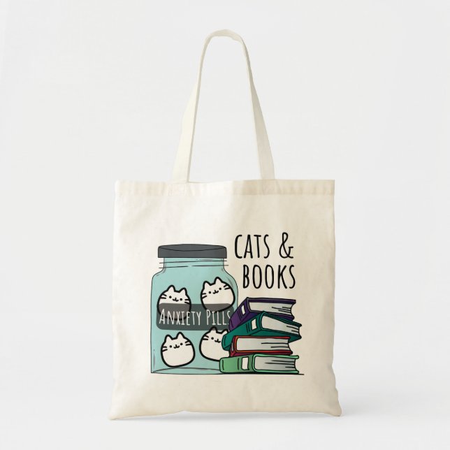 Bolso De Tela Gatos y Libros (Frente)