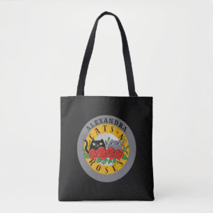 Bolso De Tela Gatos y Rosas Nombre