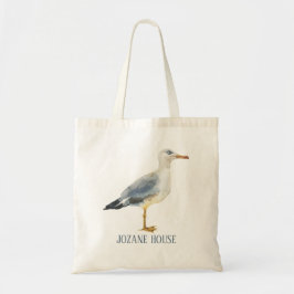 Bolso De Tela Gaviota de acuarela en la playa personalizada