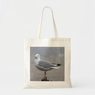 Bolso De Tela Gaviota de pie en escena de nieve invernal Fauna B