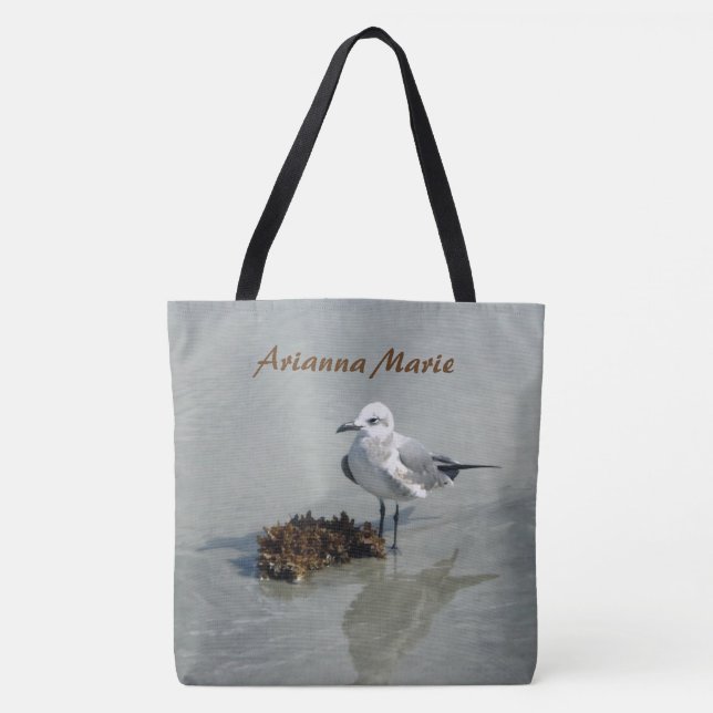 Bolso De Tela Gaviota y alga marina personalizadas (Anverso)