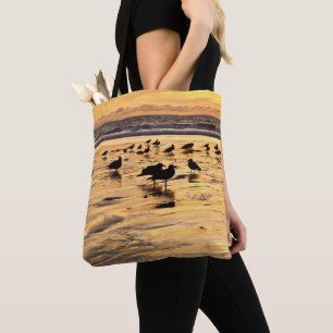 Bolso De Tela Gaviotas en la playa al atardecer
