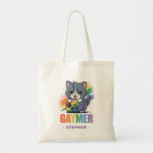 Bolso De Tela Gaymer - Gato de juegos de arcoiris con consola