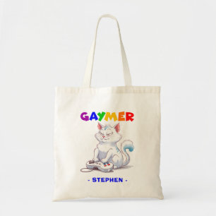Bolso De Tela Gaymer - Gato de juegos de arcoiris con consola