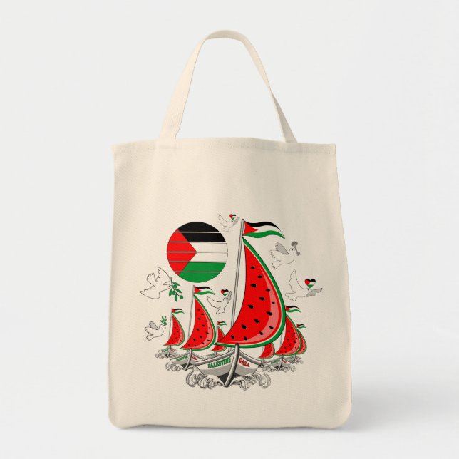 Bolso De Tela Gaza: Barcos de la Flotilla de Sumuda por la Liber (Frente)