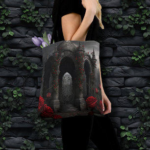 Bolso De Tela Gazebo, cementerio gótico con rosas rojas en la no