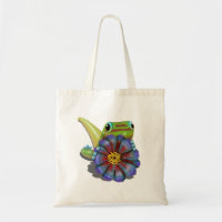 Gecko con flores de zinnia