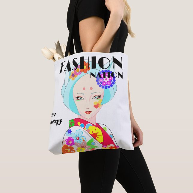 Bolso De Tela Geisha con flores pop Art (Detalle)
