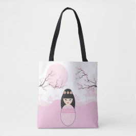 Bolso De Tela Geisha Kokeshi Doll  on Typical Japanese Landscape
