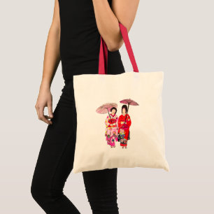 Bolso De Tela Geisha linda japonesa con kimono rosa