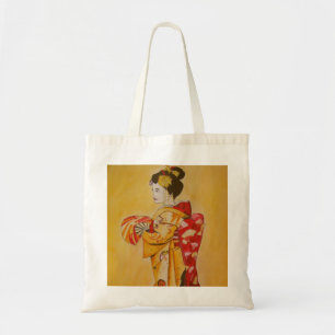 Bolso De Tela Geisha oro kimono arte acuático original